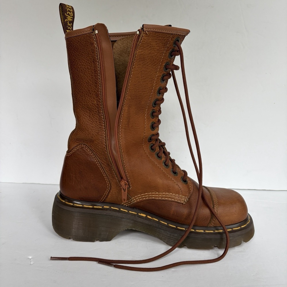 VTG Doc Martens Miranda Combat Boots Womens 8/8.5 Brown Chunky lug sole Lace-Up - Picture 4 of 16